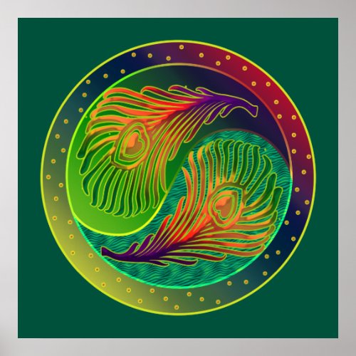 Peacock Feathers 3 Yin Yang Poster print