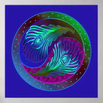 Peacock Feathers 5 Yin Yang Poster