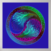 Peacock Feathers 5 Yin Yang Poster