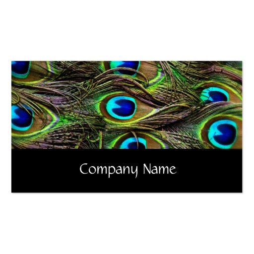 Peacock Feathers and Black Stylish Business Card (back side)