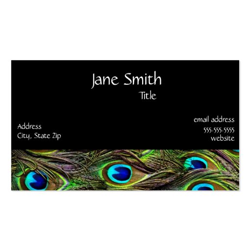 Peacock Feathers and Black Stylish Business Card (front side)