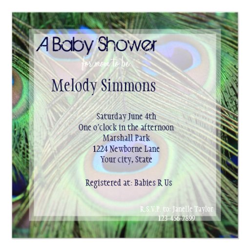 Peacock Feathers Baby Shower Custom Invitation