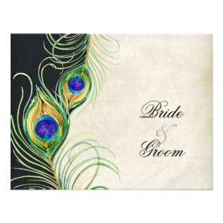 Peacock Feathers Black Damask RSVP Response Card Custom Announcement