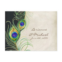Peacock Feathers Black Damask RSVP Response Card Postcards