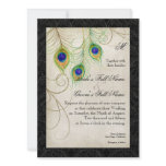 Peacock Feathers Black Damask Wedding Stationery Personalized Invitation