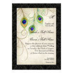 Peacock Feathers Black Damask Wedding Stationery Personalized Invitation