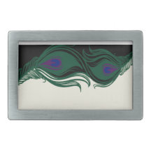 Peacock Feathers Border Rectangular Belt Buckle