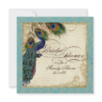 Peacock & Feathers Bridal Shower Invite Aqua Blue