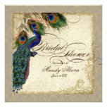 Peacock & Feathers Bridal Shower Invite Taupe