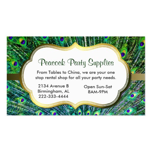 Peacock Feathers Business Card (front side)