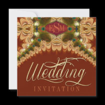 Peacock feathers & Caramel Lace Wedding Invitation invitations