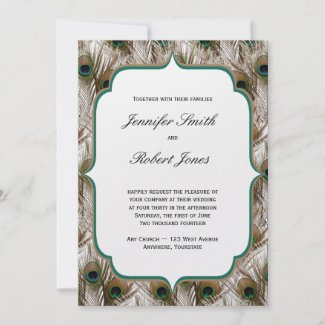 Peacock Feathers Double Frame Wedding Invitation invitation