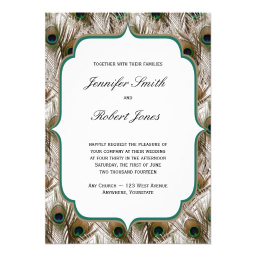 Peacock Feathers Double Frame Wedding Invitation