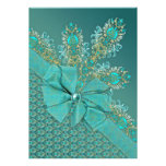 Peacock feathers elegant damask invitation invitations