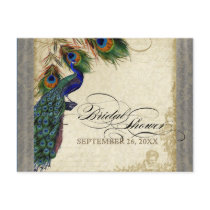 Peacock & Feathers Formal Bridal Shower Silver Postcards