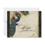 Peacock & Feathers Formal RSVP Response Black Tan Custom Announcement