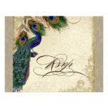 Peacock & Feathers Formal RSVP Response Taupe Tan Custom Announcement