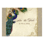 Peacock & Feathers Formal Save the Date Taupe Tan Personalized Invitation