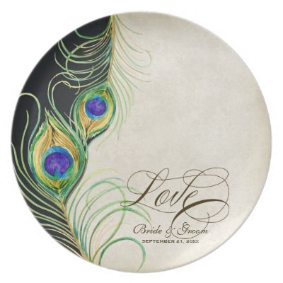 Peacock Feathers Formal Wedding Anniversary Gift Party Plate by AudreyJeanne