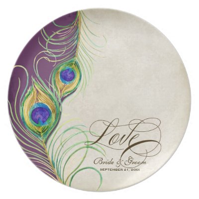 Peacock Feathers Formal Wedding Anniversary Gift Plates by AudreyJeanne