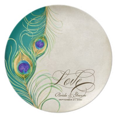 Peacock Feathers Formal Wedding Anniversary Gift Dinner Plates by 