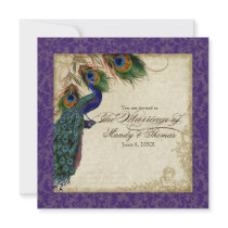 Peacock & Feathers Formal Wedding Invite Purple