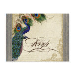 Peacock & Feathers Formal Wedding RSVP Response Postcard