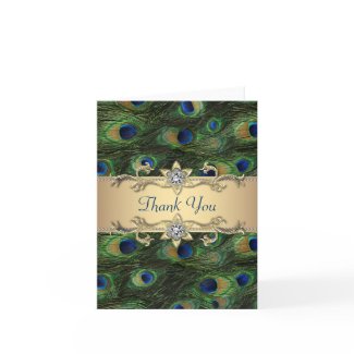 Peacock Feathers Gold Thank You Cards card