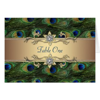 Peacock Feathers Gold Wedding Table Cards card
