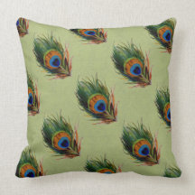 Peacock Feathers Green Background P404 Pillow
