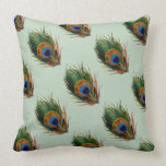 Peacock Feathers Green Background P405 Throw Pillows