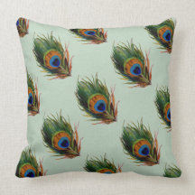Peacock Feathers Green Background P405 Throw Pillows
