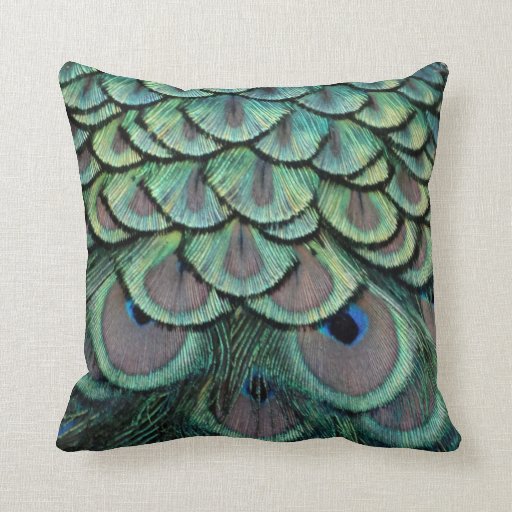 Peacock Feathers grey and green Throw Pillow Zazzle