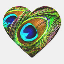 Peacock Feathers Invasion - Heart Stickers