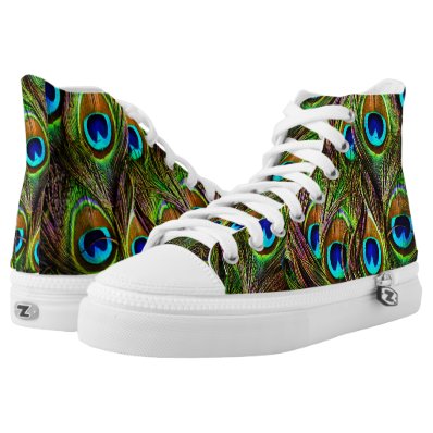 Peacock Feathers Invasion High Tops Printed Shoes