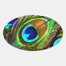 Peacock Feathers Invasion - Oval Sticker