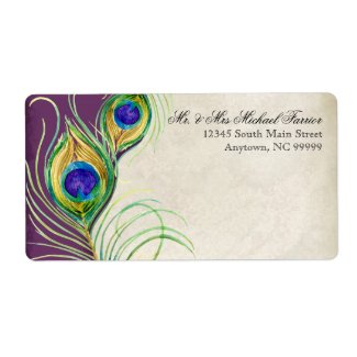 Peacock Feathers Modern Wedding Shipping Labels