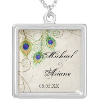 Peacock Feathers n Swirls Wedding or Anniversary necklace