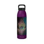 Peacock Feathers on black and turquoise Drinking Bottle