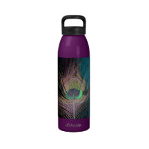 Peacock Feathers on black and turquoise Drinking Bottle