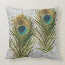 Peacock Feathers on gray Pillows