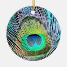 Peacock Feathers on turquoise Christmas Ornaments