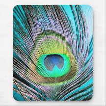 Peacock Feathers on turquoise Mousepad