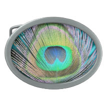 Peacock Feathers on turquoise Oval Belt Buckles