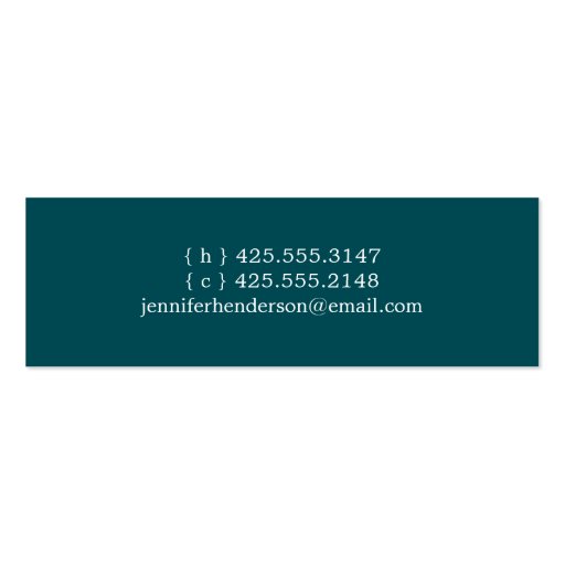 Peacock Feathers Personal Calling Card Business Card (back side)