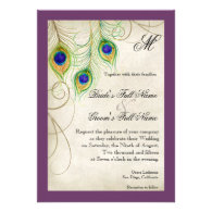Peacock Feathers Purple Simple Wedding Invitation