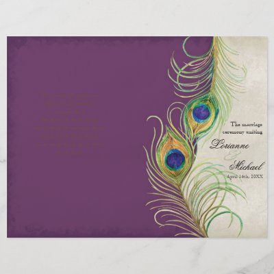 Peacock Feathers Purple Wedding Program Custom Flyer by AudreyJeanne