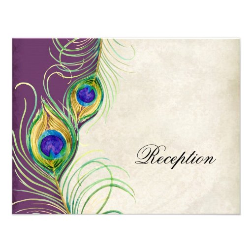 Peacock Feathers Reception Invitation Card