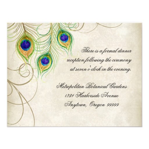 Peacock Feathers Reception Invitation Card