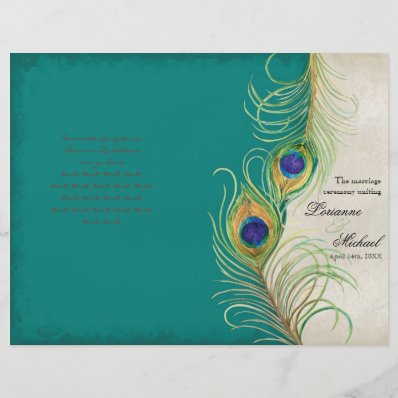 Peacock Feathers - Teal, Wedding Program
